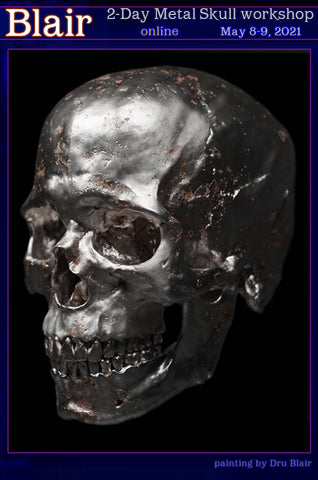 Dru Blair: Airbrush - 2 Day Virtual Pitted Metal Skull workshop</b><p>May 8-9, 2021</p>